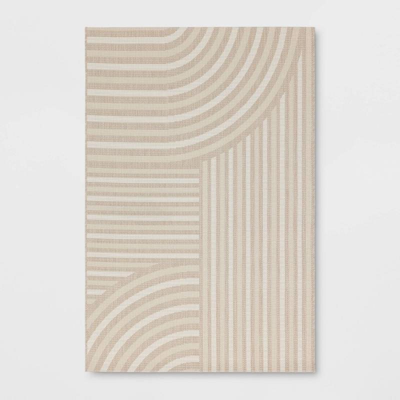lot 20381 image: 311x55 Linear Geo Rectangular Indoor Outdoor Area Rug Tan - Room Essentials��&nbsp&nbsp