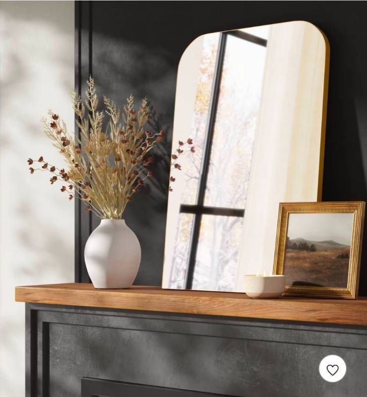 lot 20486 image: 24 x 36 Infinity Mantle Mirror Brass - Threshold�� Rust-Resistant, Wall Mount, Modern Decor - Retail $130