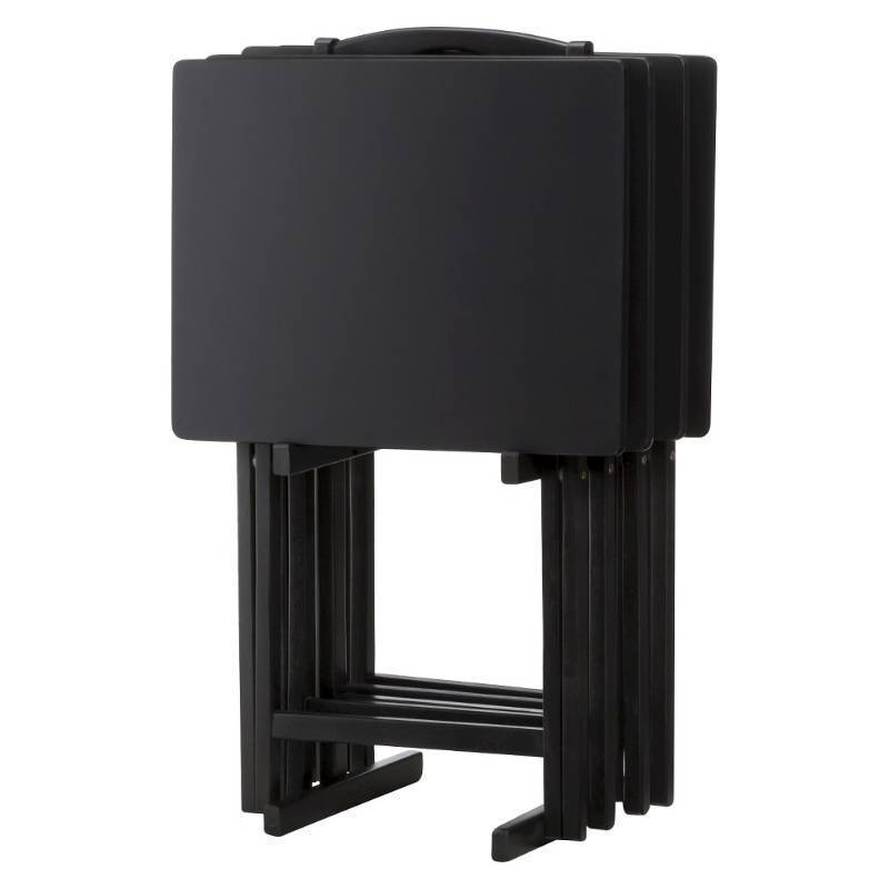 lot 20618 image: Peakform 5pc TV Tray Set Wood Black - Retail $72