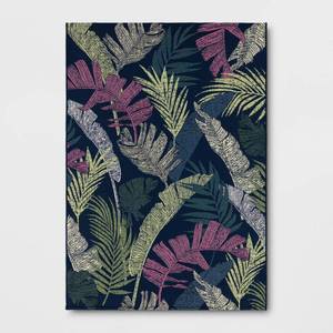 lot 10631 image: 7x10 Palm and Banana Tropical Outdoor Area Rug Navy Blue - Threshold - Retail $140