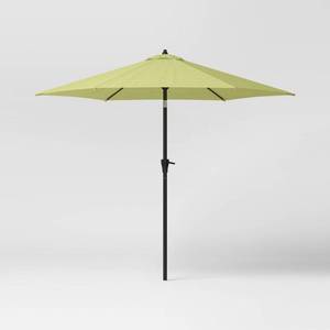 lot 10636 image: 9 Round Solid Outdoor Patio Market Umbrella Lime Green with Black Pole - Threshold - Retail $100