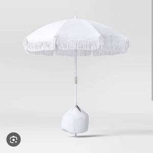 lot 10639 image: White Beach Umbrella with Fringe Detail - Retail $45