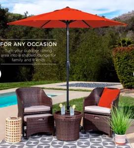 lot 10640 image: Orange Patio Umbrella with Crank Handle - Retail $75