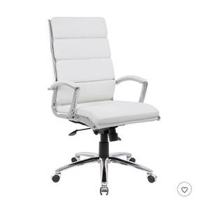 lot 20264 image: White Leather Executive Office Chair with Chrome Frame - Retail $170
