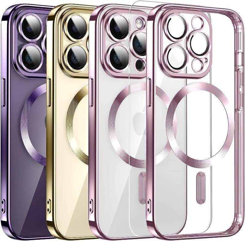 lot 852055 image: B-SPIN Compatible for Magsafe Plating iPhone Case with Magnetic Wireless Charging Full Camera Protection Back Grippy Protective Frame Clear Shockproof Cover (iPhone 15 pro max, Rose Gold) - Retail $13