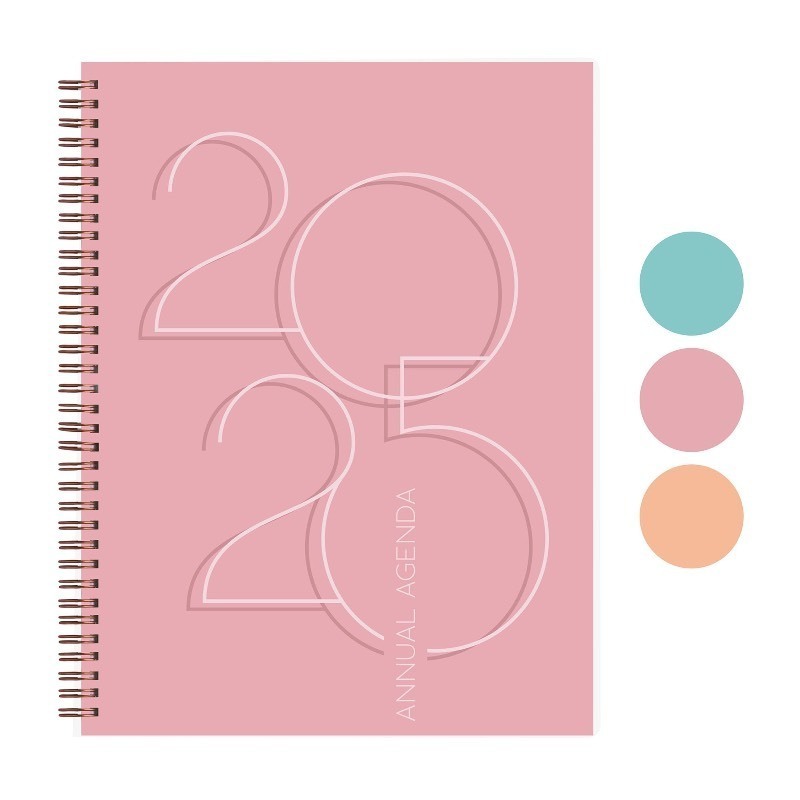 lot 852116 image: Rileys 2025 Annual Weekly Planner - Typographic Weekly & Monthly Agenda Planner, Flexible Cover, Notes Pages, Twin-Wire Binding (Pink - Deco, 8.5 x 11-Inches) - Retail $10