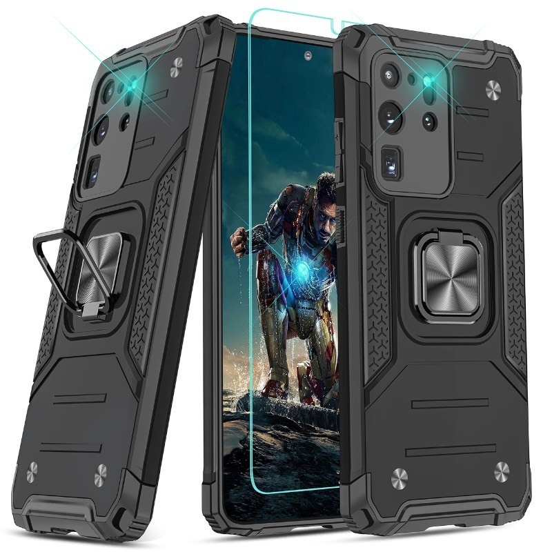 lot 852138 image: YmhxcY for Galaxy S20 Ultra Case with HD Screen Protector,Armor Grade Cases with Rotating Holder Kickstand Non-Slip Hybrid Rugged Case for Galaxy S20 Ultra 6.9 KK Black - Retail $9