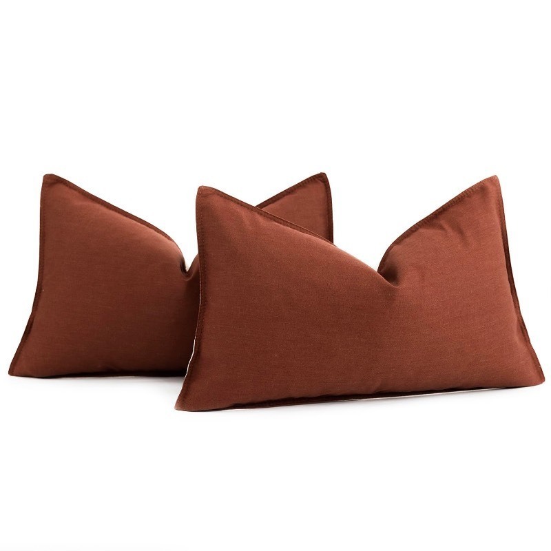 lot 852307 image: Foindtower Set of 2 Decorative Cotton Linen Throw Pillow Covers Soft Modern Farmhouse Cushion Case Cozy Accent Lumbar Pillowcase for Couch Sofa Bed Living Room Home Decor, 12�20 Inch Rust Red - Retail $9