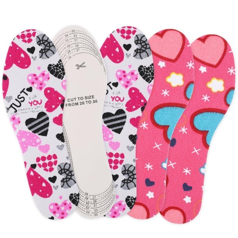 lot 852336 image: 4 Pairs Kids Shoe Insoles Cuttable Soft Shoe Inserts Replacement Fun Design Breathable Children Shoe Soles Cut to Fit Any Sizes Comfortable for Everyday Use Smell Fresh - Retail $9