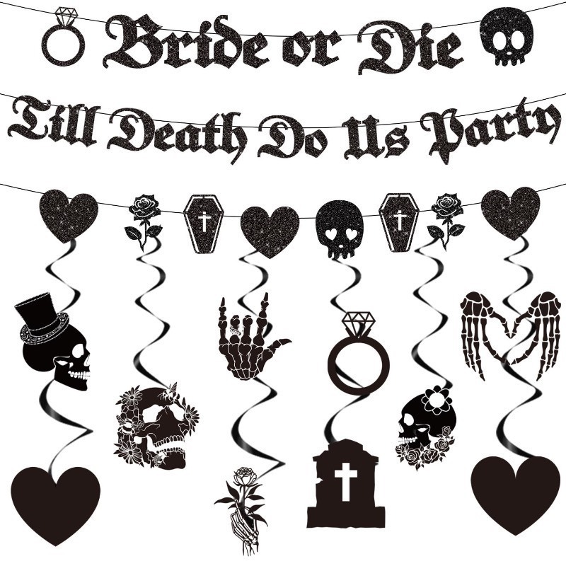 lot 1018081 image: Refavor Bride or Die Bachelorette Party Decorations - Till Death Do Us Party Wedding Decor Supplies - Retail $8