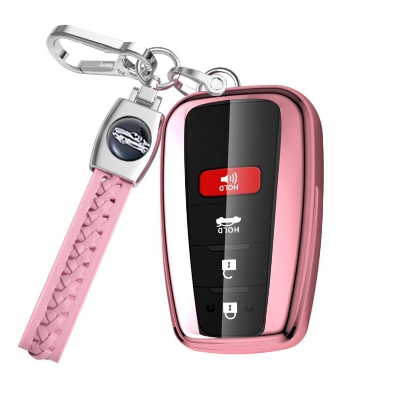 lot 1018225 image: Flensent for Toyota Key Fob Cover with Leather Keychain, Soft TPU 360 Degree Protection Key Case for Toyota 2018 2019 2020 2021 2022 Camry RAV4 Highlander Avalon C-HR Prius Corolla GT86 Remote Key - Retail $18