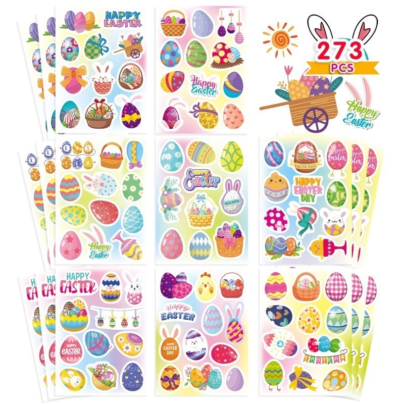 lot 1018240 image: 273 PCS Easter Stickers for Kids, Spring Sticker, Egg Bunny Decorating Spring Party Favors, Easter Basket Stuffers - Retail $9