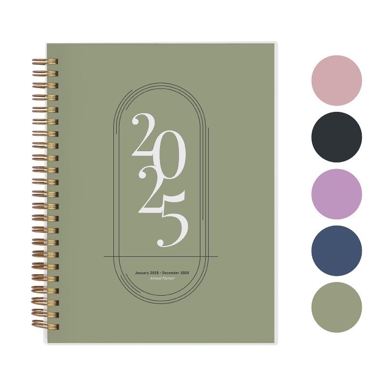 lot 1018267 image: Rileys 2025 Weekly Planner - Annual Weekly & Monthly Agenda Planner, Jan - Dec 2025, Flexible Cover, Notes Pages, Twin-Wire Binding (8 x 6-Inches, Green) - Retail $8