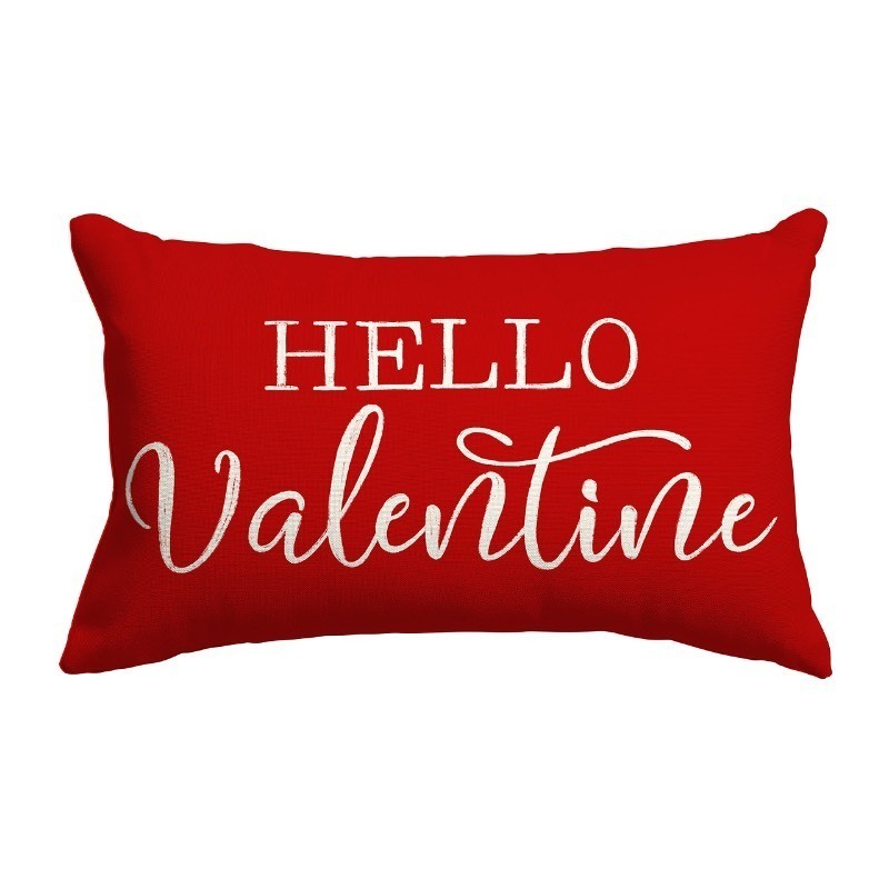 lot 1018290 image: LOMCHEN Red Valentines Day Pillow Covers 12x20 inch Hello Valentine Love Heart Cushion Case Valentines Day Decorations for Sofa Couch - Retail $9