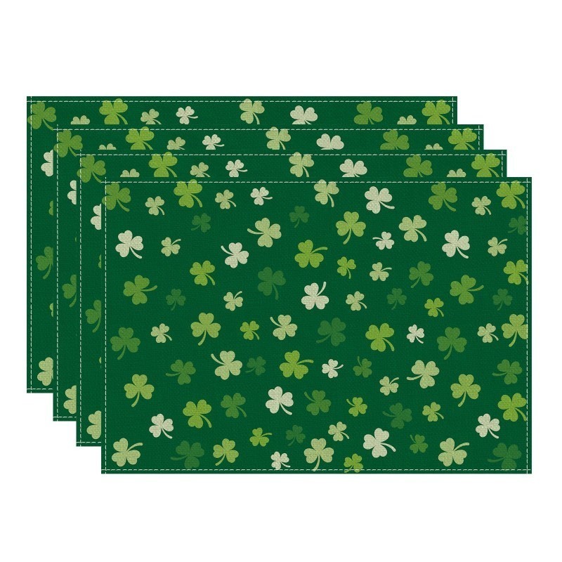 lot 1018342 image: BOTB LIHM St. Patricks Day Green Shamrock Placemats Set of 4 Table Mats 12 x 18 Inch Party Home Dining Decor Table Decorations - Retail $1,270