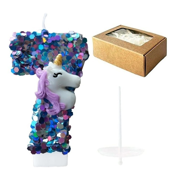 lot 1018434 image: Birthday Candles Unicorn Number 7 Candles Purple Candles Birthday Cake Candles Baby Girl Boy Birthday Unicorn Theme Party Anniversary Party Cake Topper Decoration(Number 7) - Retail $12