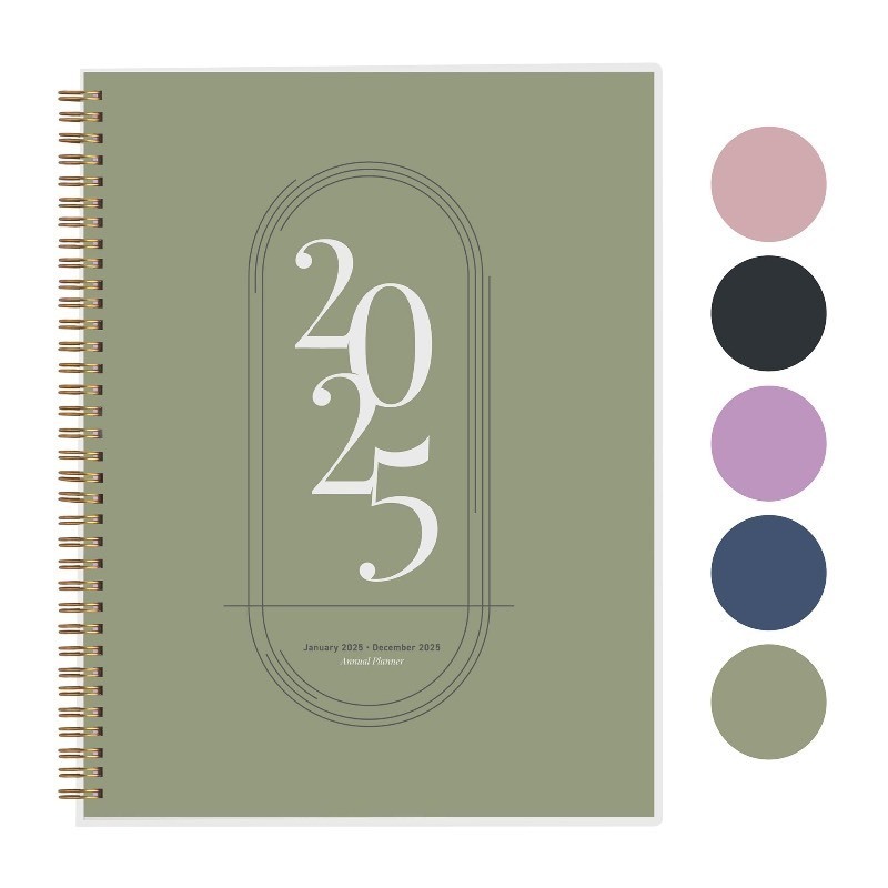 lot 1018525 image: Rileys 2025 Weekly Planner - Annual Weekly & Monthly Agenda Planner, Jan - Dec 2025, Flexible Cover, Notes Pages, Twin-Wire Binding (8.5 x 11-Inches, Green) - Retail $10