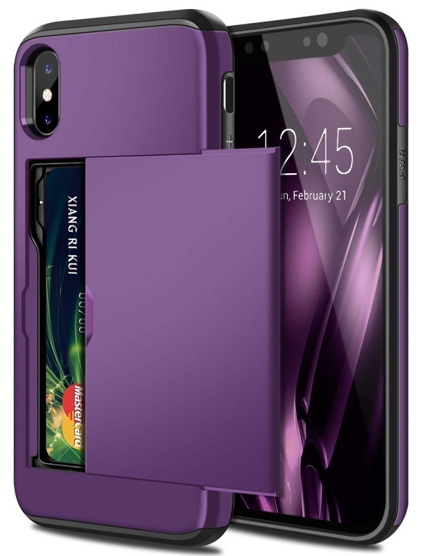 lot 1019023 image: SAMONPOW for iPhone XXS Case Wallet Card Holder for iPhone 10 Case Wallet Card Holder Heavy Duty Protection Shockproof Anti Scratch Soft Rubber Bumper Cover Case for iPhone X XS 10 5.8 inch Purple - Retail $21