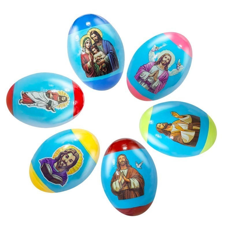 lot 1019119 image: Cherislpy 6 Pack Wooden Percussion Musical Jesus Shake Eggs Easter Egg Shakers for Kids Boys Girls Toddlers Easter Gifts Easter Basket Stuffers Fillers Party Favors - Retail $6