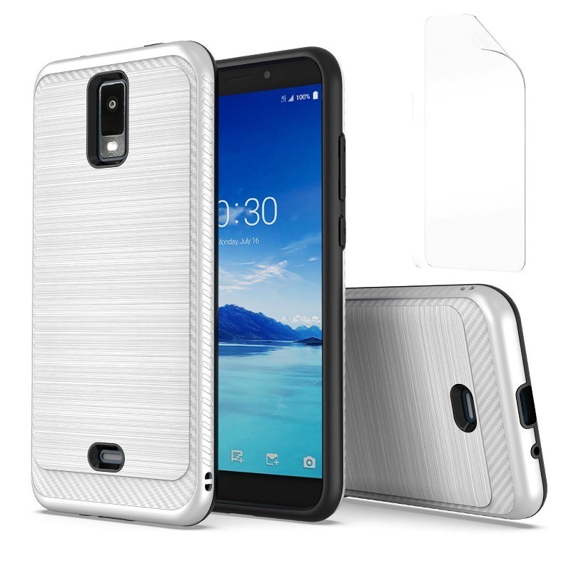 lot 1019164 image: jioeuinly Blu View 3 Case Compatible for Blu View3 B140DL Phone Case with Tempered Glass Screen Protector, PC  TPU Thickened Buffer Protection Silver - Retail $12