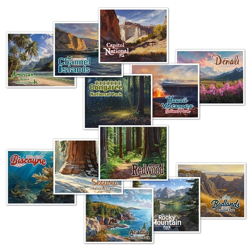 lot 1019178 image: SHOXREM National Park Wall Art, Oil Painting Print Travel Posters of Landscape, Collage Collection Wall Decoration Set of 12 - AB 10 W x 8 H - Retail $10