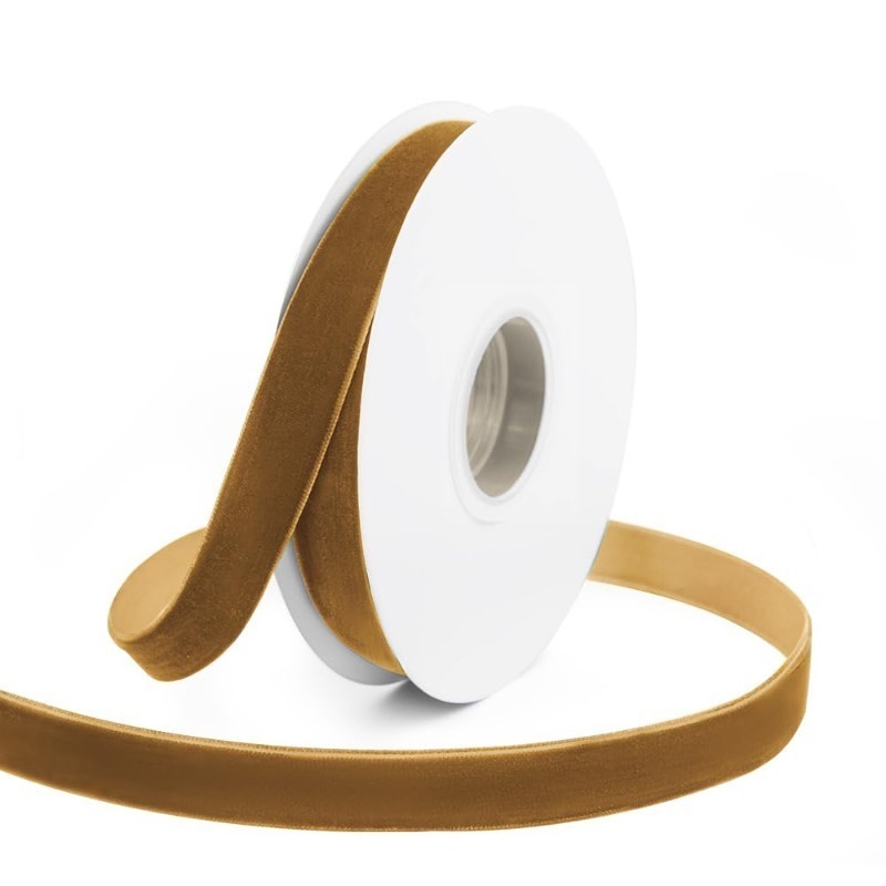lot 1019227 image: 3 Count 58 Wide x 10 Yards Velvet Ribbon, Vintage Single Face Velvet Ribbons for Gift Wrapping, Christmas Wrapping Bows, Wedding Decor, Sewing and More (Khaki) - Retail $24