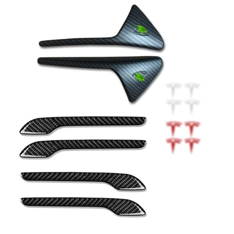lot 1019298 image: CoolKo Door Handless & Side Camera Turn Signal Covers with T Logo Stickers - Compatible with Model 3 & Y - Retail $34,608