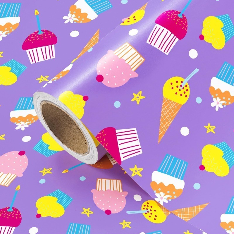 lot 1019432 image: WRAPAHOLIC Reversible Birthday Wrapping Paper - Mini Roll - 17 Inch x 33 Feet - Birthday Cake with Ice Cream and Polka Dot Design for Birthday, Party, Holiday, Baby Shower - Retail $6