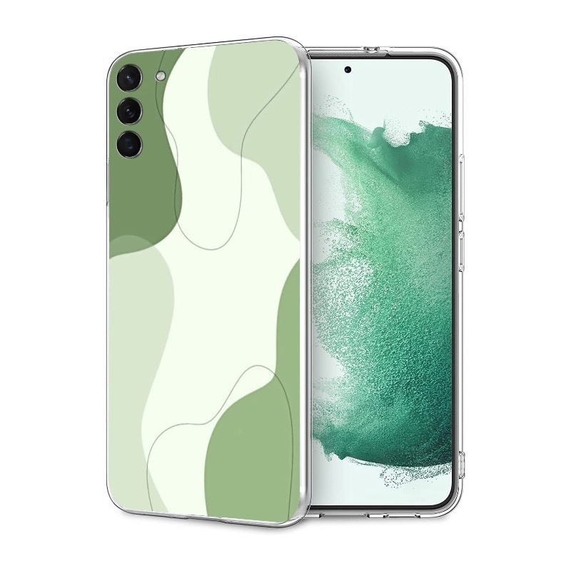 lot 1019468 image: Compatible with Samsung Galaxy S21 Trendy Case, Aesthetic Sage Green Line Art Minimalist Abstract Green Spots Clear Phone Case Gift TPU Shockproof Protective Case - Retail $17