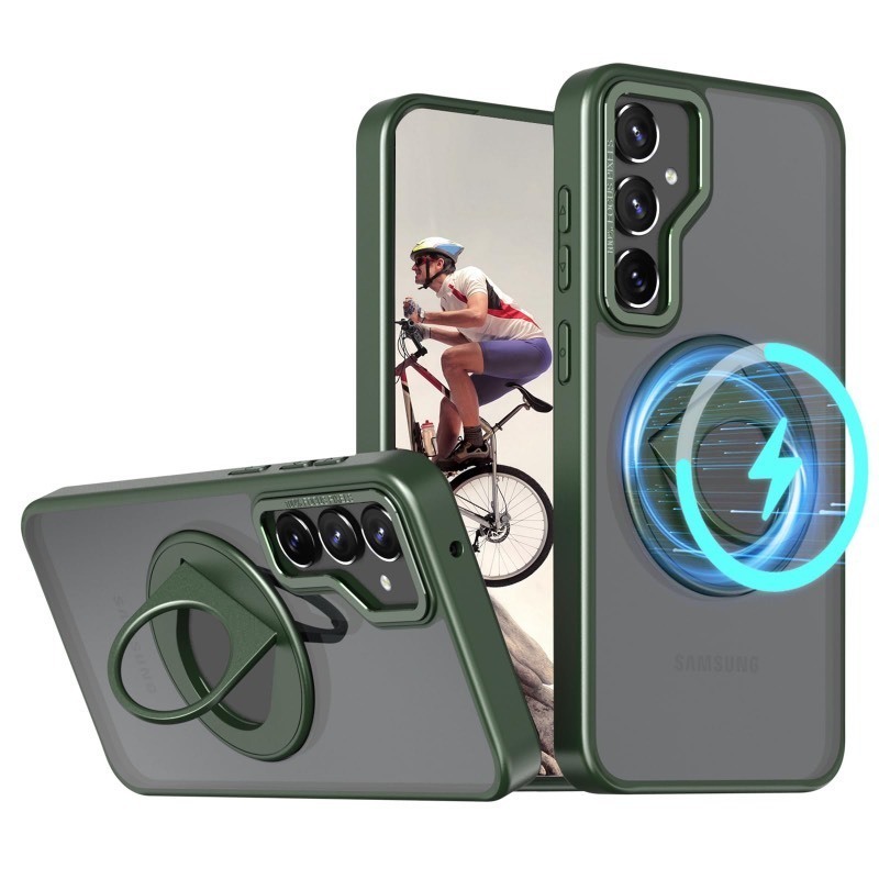 lot 1019469 image: MRRSIWEI Magnetic Case for Samsung Galaxy S22 Plus (Not S22  S22 Ultra) Compatible with Magsafe, Military Grade Protection Shockproof with 360° Rotatable Stand Case for Samsung S22 Plus-Matte Green - Retail $8