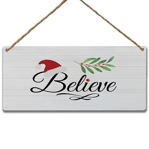 lot 1019470 image: Jumkook Christmas Decor Christmas Signs Wall Art Christmas Front Door Sign Red Berry Twig with Green Leaves Wood Sign for Winter Xmas Party Holiday Home Classroom Office Porch Decor 12 x 4 Inches
