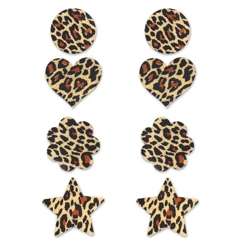 lot 1020059 image: ALIBBON 4 Pairs Nipple Pasties Pack Heart Shape Nipple Covers Stickers Disposable Star Round Pasties Adhesive Breast Petals Leopard Print Nipple Pasties Sexy Valentines Day Breast Pasties One Size - Retail $6