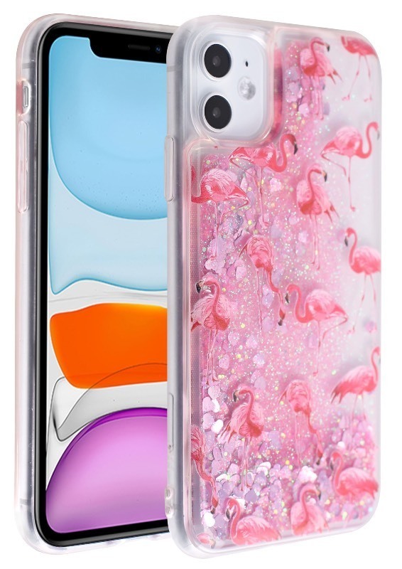 lot 1020079 image: MONCA Glitter Flamingo Cute Girly Phone Cases for Women Girls Sparkle Bling Flamingos Design Hard Clear Bumper Cover for iPhone 11 (F 11) - Retail $12