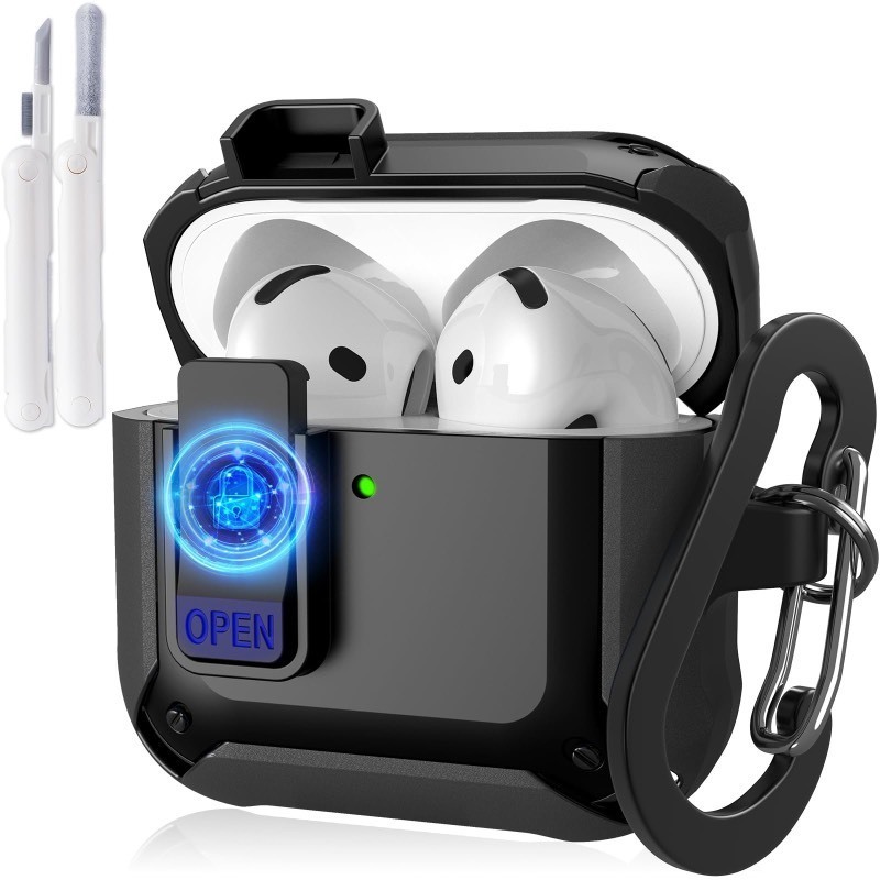 lot 1020081 image: KOREDA Compatible with AirPods 4th Generation Case with Cleaner Kit, Military TPU Shockproof Protective Hard Cover with Secure Lock for Apple AirPods 4 Case 2024 Men (Black) - Retail $7