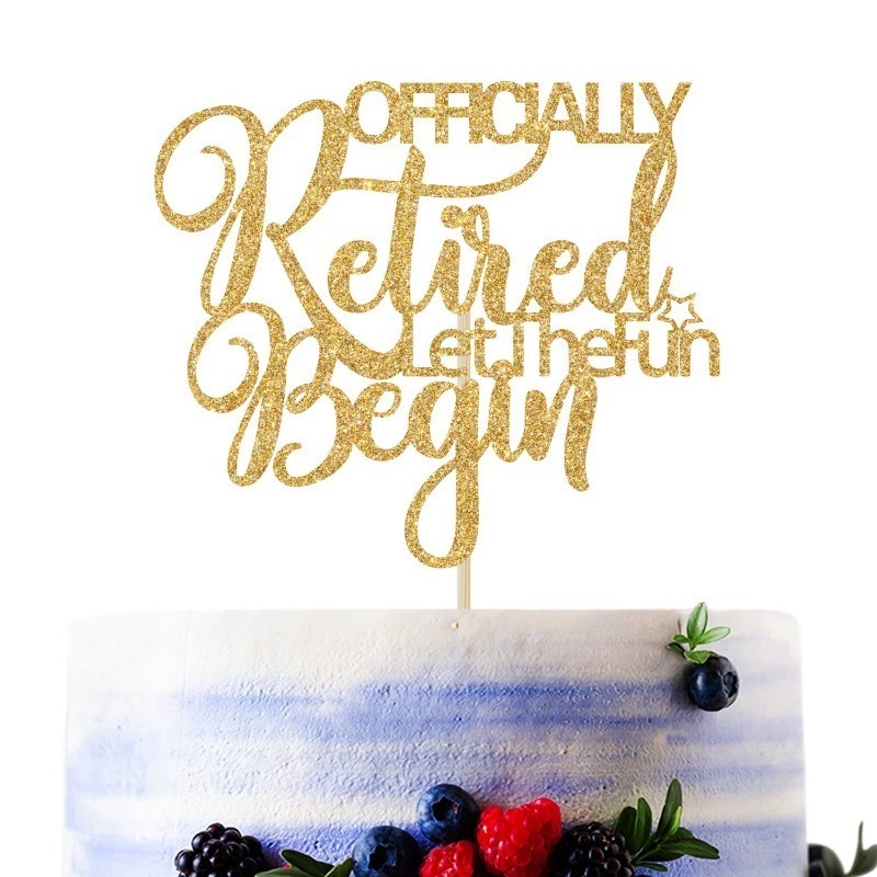 lot 1020149 image: Glitter Officially Retired Let The Fun Begin Cake Topper - Happy Retirement Cake Decorations, The Legend Has Retired Cake Retirement Party Supplies Gold - Retail $5