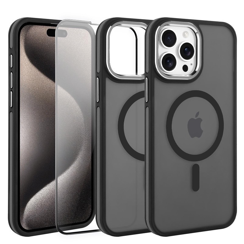lot 1020245 image: AIGOMARA Magnetic for iPhone 15 Pro Max Case, Compatible with Magsafe Military-Grade Protection Slim Shockproof Translucent Matte Protective Case for iPhone 15 Pro Max 6.7 Inch, BlackGrey - Retail $11