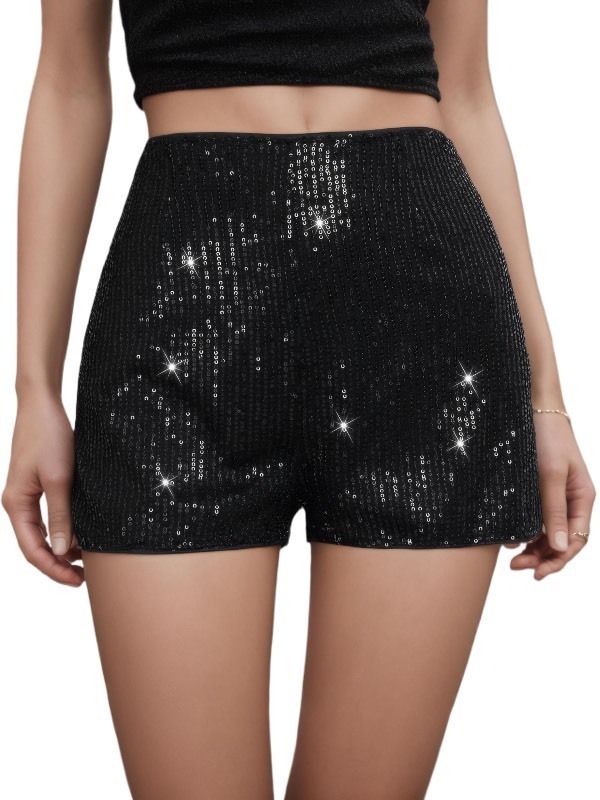 lot 1020309 image: Girls Black Sequin Shorts Kids Sparkle Elastic High Waist Short 5-14 Years - Retail $15