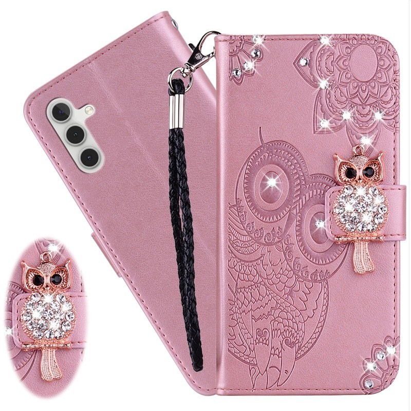 lot 1020311 image: CCSmall for Samsung Galaxy S24 Wallet Case for Women, Glitter Bling Diamond PU Leather Flip Folio Cover with Card Slot & Wrist Strap Phone Case for Samsung Galaxy S24 Owl Rose Gold - Retail $12