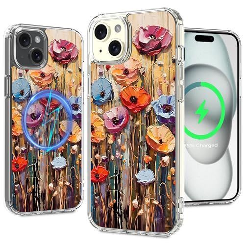 lot 1020314 image: LORYVAN Magnetic Clear Case for iPhone 15, Floral Pattern Design for Women Girls Slim Shockproof Flower Protective Bumper Non-Yellow MagSafe Case, 6.1�� (Pic 6)