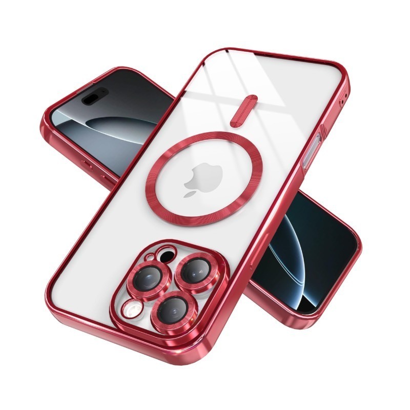 lot 1020321 image: IAIYOXI Magnetic Clear Case for iPhone 13 Pro with Full Camera Lens Protection,Compatible with MagSafe,Plating Soft TPU Phone Case,Anti-Scratch Shockproof Slim Cover for Women Gilrs Men - Red