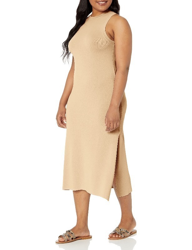 lot 1020372 image: The Drop Womens The Drop Womens Gabriela High Neck Cut-In A-Line Side Slit Maxi Sweater Dress Curds & Whey, S