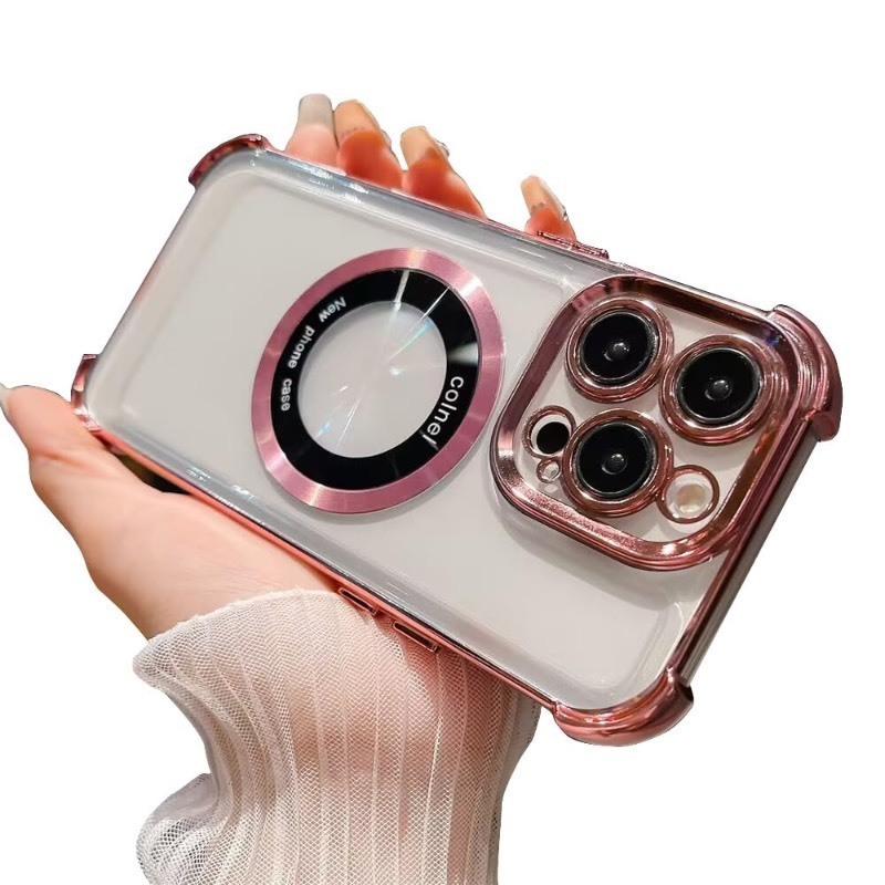 lot 1020437 image: LOBRULLT Magnetic Clear case for iPhone 11 Pro Max with Camera len Protector (Compatible with MagSafe),Rasied Corner Military Shockproof Slim Electroplate Bumper Cover Case - Retail $4