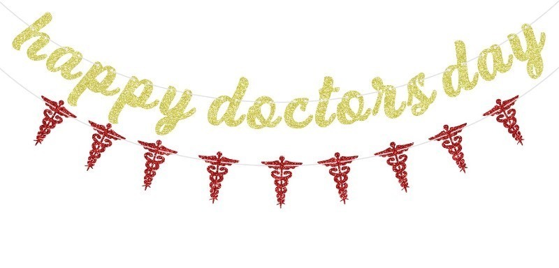 lot 1021077 image: Happy Doctors Day Banner, Thank You Doctor Hanging Decorations, We Love Our Doctors, Doctor Appreciate Decorations 2025 Red and Gold Glitter - Retail $6