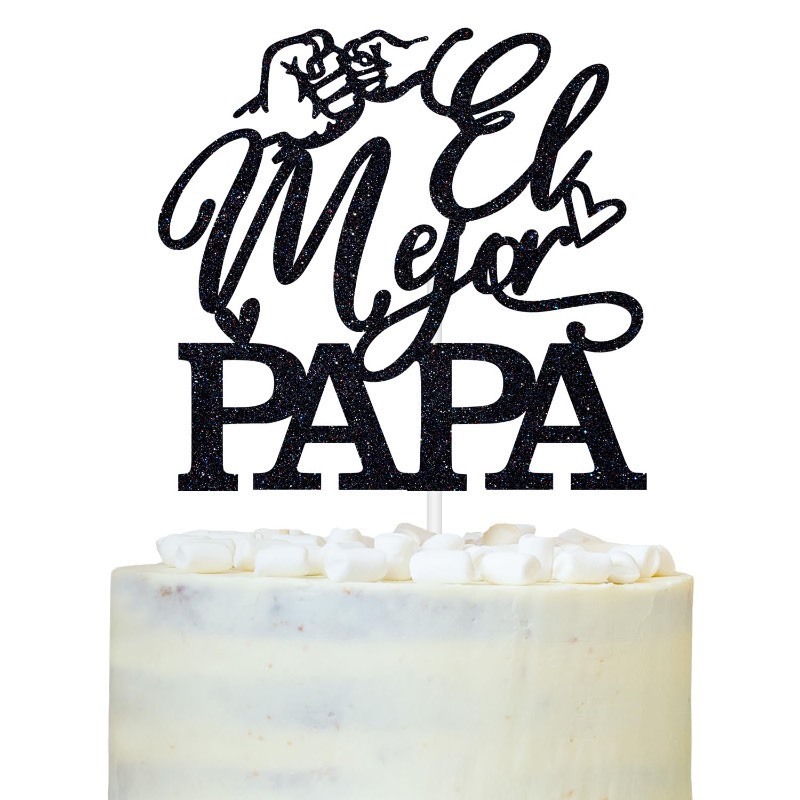 lot 1021099 image: LOVELY BITON El Mejor Pa Pa Cake Topper, Feliz Dia Del PadreBest Papa Ever, Fathers Day Party Decoration Supplies for Men, Black Glitter, AA--1898 - Retail $7