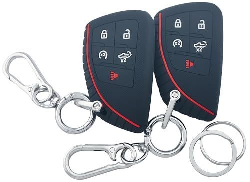 lot 1021329 image: RUNZUIE 2Pcs Silicone Smart Remote Key Fob Cover for 2024 2023 2022 GMC Sierra 1500 Chevy Chevrolet Silverado 1500 2500HD 3500HD (Black(b)) - Retail $2,865