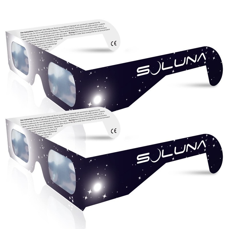 lot 1021389 image: x2 Solar Eclipse Glasses AAS Approved 2024 - Made in the USA CE and ISO Certified Safe Shades for Direct Sun Viewing (2 Pack) - Retail $7