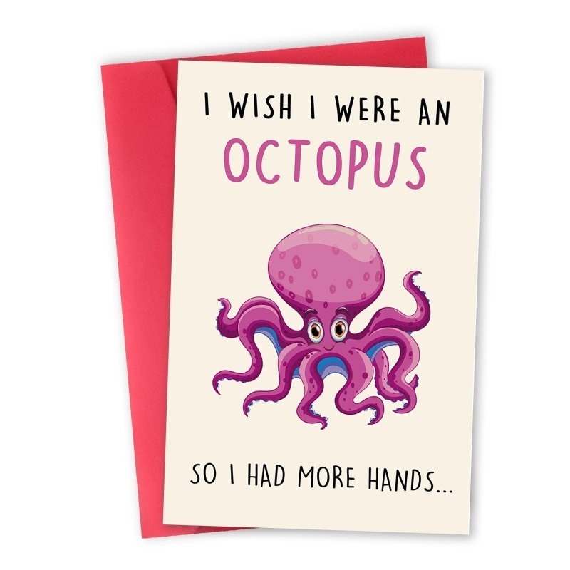 lot 1021598 image: Beixian Funny Valentines Card Gifts for Men Women, Rude Valentines Day Cards Gifts for Him Her, Humor Anniversary Cards Gifts for Husband Wife Boyfriend Girlfriend, I WISH I WERE AN OCTOPUS Set of 2 Cards - Retail $4