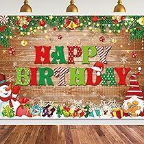 lot 1022058 image: x2 MEHOFOND Christmas Happy Birthday Banner, Merry Xmas Birthday Party Decorations, Rustic Wooden Happy Birthday Banner Winter Party Decorations Photography Background 5.9x3.6ft - Retail $12