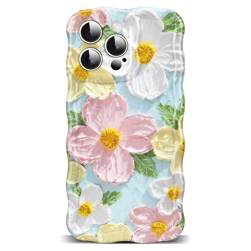 lot 1022101 image: TOKVANZ Designed for iPhone 13 Pro Max Case 6.7, Retro Oil Painting Printed Flower Pattern Cute Curly Wave Frame Shape, Soft TPU Shockproof Protective Phone Cases for Girls Women, GreenPink - Retail $17
