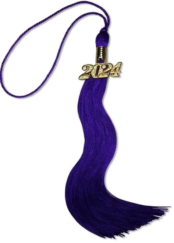 lot 1022112 image: 3 Count 2024 Graduation Tassels - Purple and Black - Retail $8